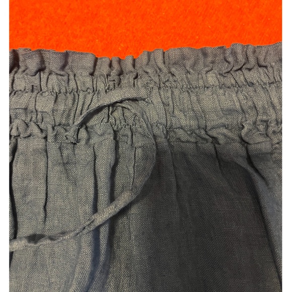 Retro petrol blue high waist pure linen gathered shorts bermudas NWT - Picture 3 of 9